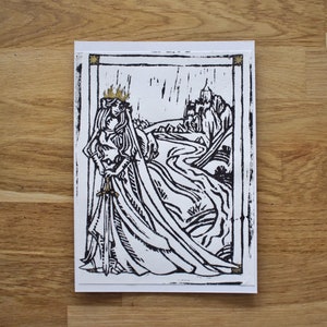 Knight princess | hand embellished lino print