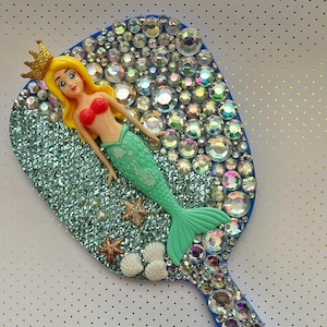 Handheld Mirror, Gems and Rhinestones, Mermaid Mirror, Gift Idea, Handmade, Gift For Her