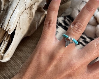 Seed Bead Ring, Turquoise Ring, Adjustable, Western Tribal Accessories, Handmade Ring, Boho Jewelry, Western Style, Skull Ring