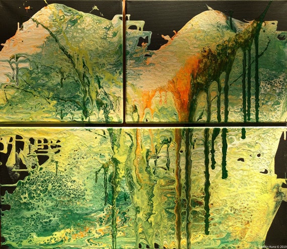Drei Kunstbilder Triptychon Pouring, Maße: 70 cm x 90 cm x 2 cm