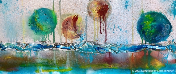 Abstraktes Kunstbild „Triangular relationships“, Maße: 70 cm x 30 cm x 1,7 cm