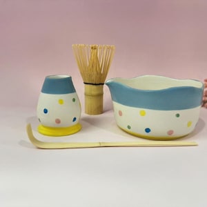 Blue Matcha Bowl, Blue 500ml Matcha Bowl Set, Simple Dot Matcha Bowl Set, Personalized Matcha Customization, Christmas Gift