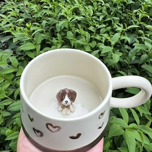 Coffee colored heart-shaped pet mug, Personalized cat and dog statue clone, Pet coffee mug, 400ml mug, Christmas gift