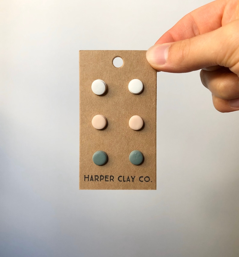 sage Polymer Clay Earrings MINI STUD PACK white blush