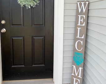 Wall Hanging Notice Wooden Owl Welcome Sign for Outdoor Garden Front Door White