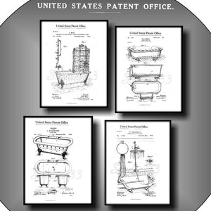 Bathroom Related Steampunk Style Patents from 1890 to 1901, Vintage Set of 4 Patent Prints, Instant Downloadable Vintage Steampunk Wall Art