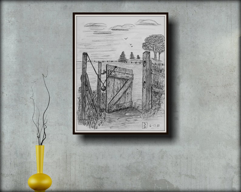 PRINTABLE Rustic Landscape Pen& Ink Drawing Farm Wall Art Etsy