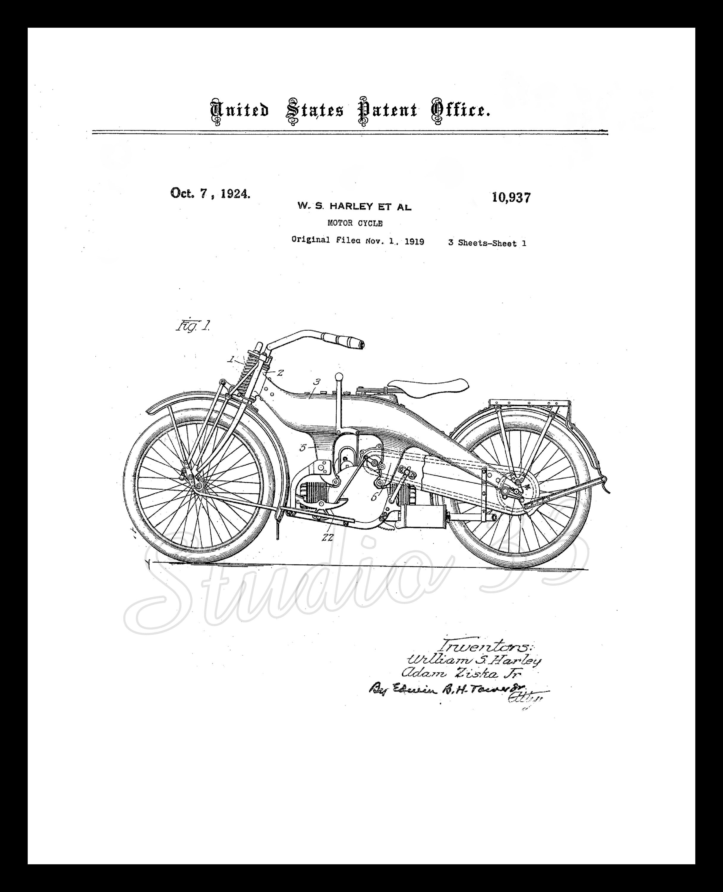 Motorcycle Vintage Patent Hand Drawing - Motorcycle - Sticker