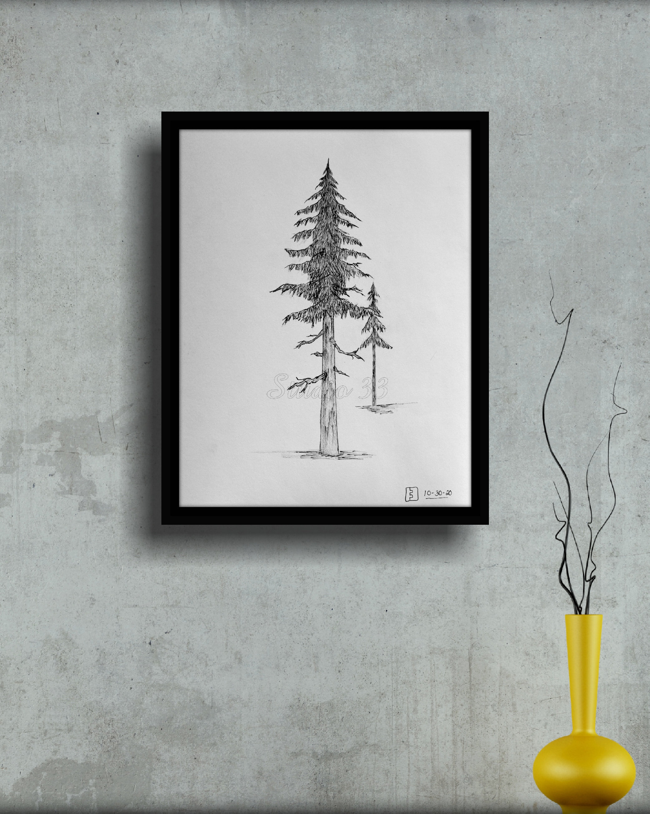 PRINTABLE Tall Pine Tree Pen & Ink Drawing Downloadable Art | Etsy