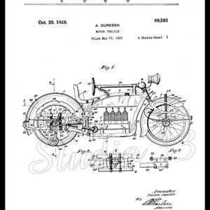 1928 Motorcycle / Vintage 1928 Motorcycle Patent Drawing, Steampunk Digital Print, Patent Office Download, Downloadable Original Bike Patent