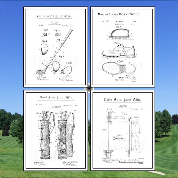 Golf Memorabilia – Vintage Early 1900’s Golf Bag, Golf Club, Golf Shoes, and Golf Flag - Digital Downloadable Original Golf Patents