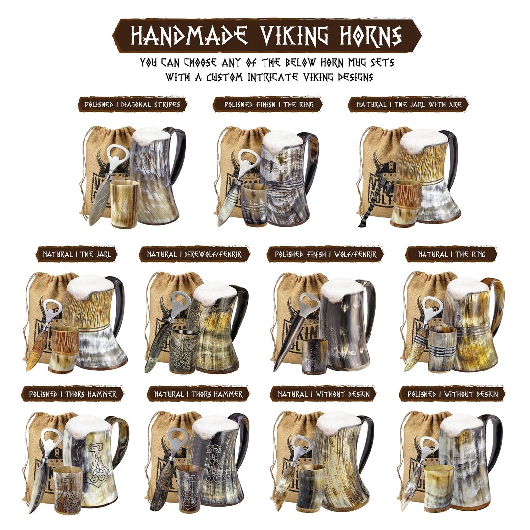 Viking Horn Mug Authentic Drinking Mug Gift Set Norse Mythology Vikings