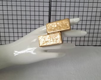 Chunky Gold Rectangle Ring: Adjustable Statement Ring
