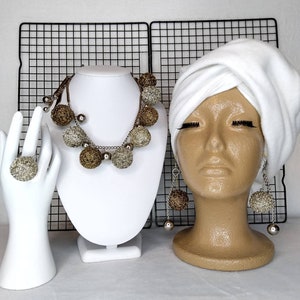 Woven Wire Jewelry Set: Handmade Necklace, Earrings, Ring - USA
