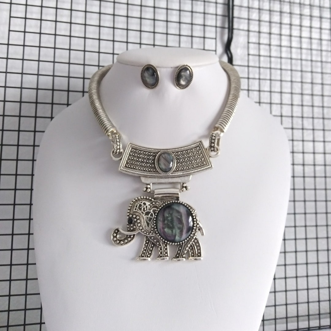 Elephant Necklace Vintage Style Elephant Jewelry Set With Etsy