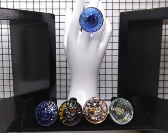 Cool Rings, Cheap Rings, Sun Ring, Blue Glass Ring, Celestial Sun Ring, Daisy Ring, Multiple Color Rings, Rings, Funky Rings, Big Ring