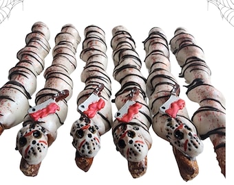 Halloween Themed Caramel Chocolate Covered Pretzels, Horror Movie party favors, Unique Spooky gifts for sweet tooth