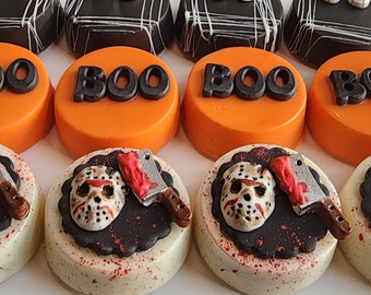 Unique Horror Movie Theme Chocolate Covered Oreos, Halloween October Birthday 2023, Party Favor Gifts, Jason Vorhees costume cookie