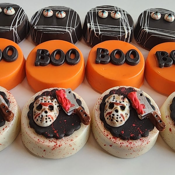 Unique Horror Movie Theme Chocolate Covered Oreos, Halloween October Birthday 2023, Party Favor Gifts, Jason Vorhees costume cookie