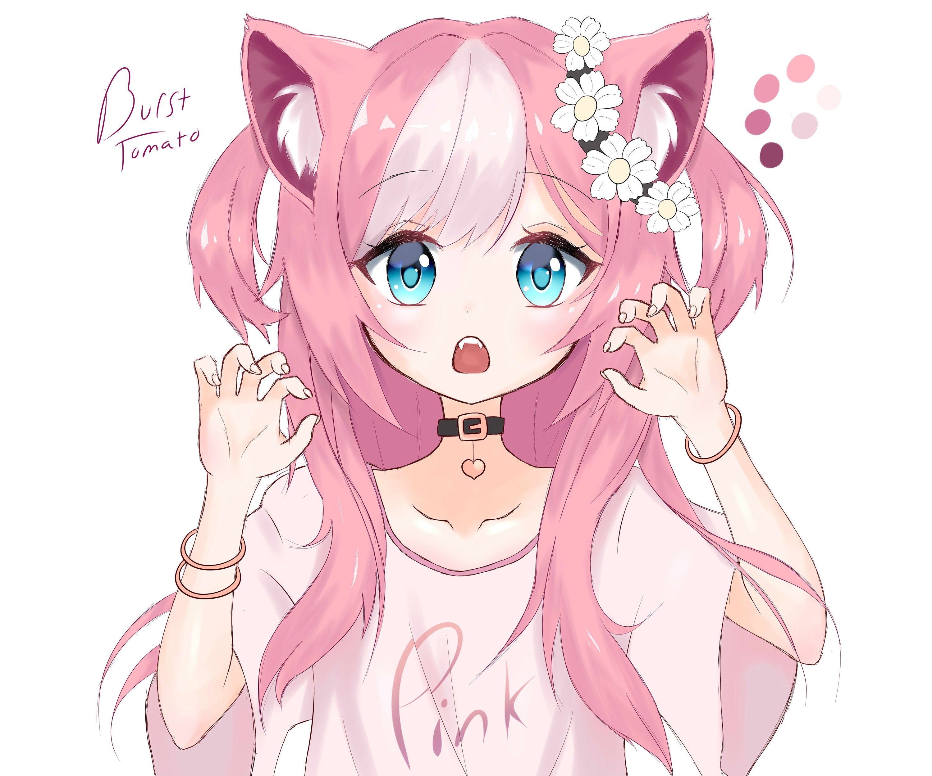 Pink Anime Cat Girl Flower Crown Photo Print Etsy