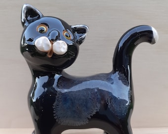 レトロ キッチュ イタリア 陶器 白い CAT フィギュア イタリア 1960