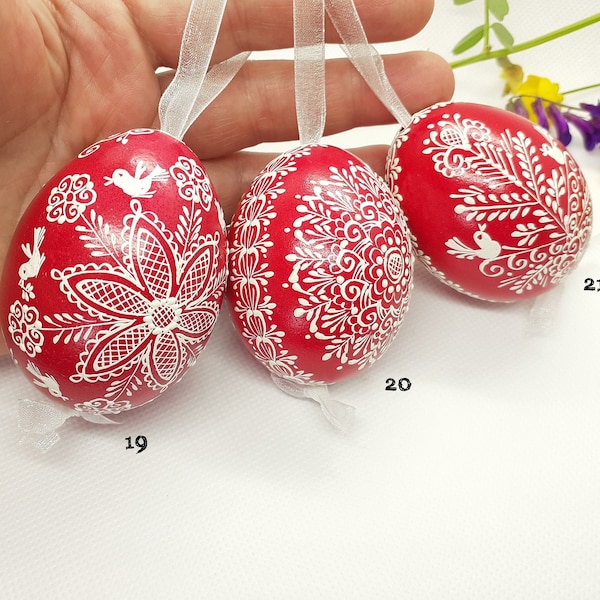 Easter egg (1 pc) | Real hen egg hand decorated by wax with white pigment | Different colors | Easter gift | Easter decorations