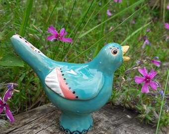 陶器製の鳥の水笛 | 手作業による成形と手描き | 陶器の彫刻 | 装飾用