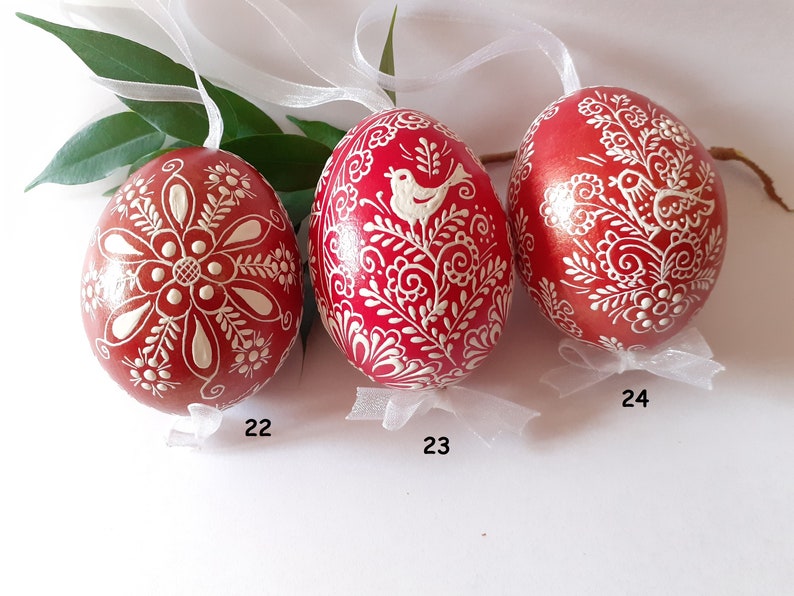 Easter egg 1 pc Real hen egg hand decorated by wax with white pigment Different colors Easter gift Easter decorations image 8