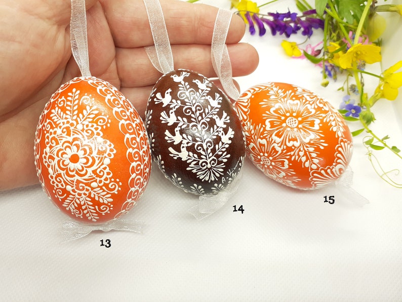 Easter egg 1 pc Real hen egg hand decorated by wax with white pigment Different colors Easter gift Easter decorations image 6