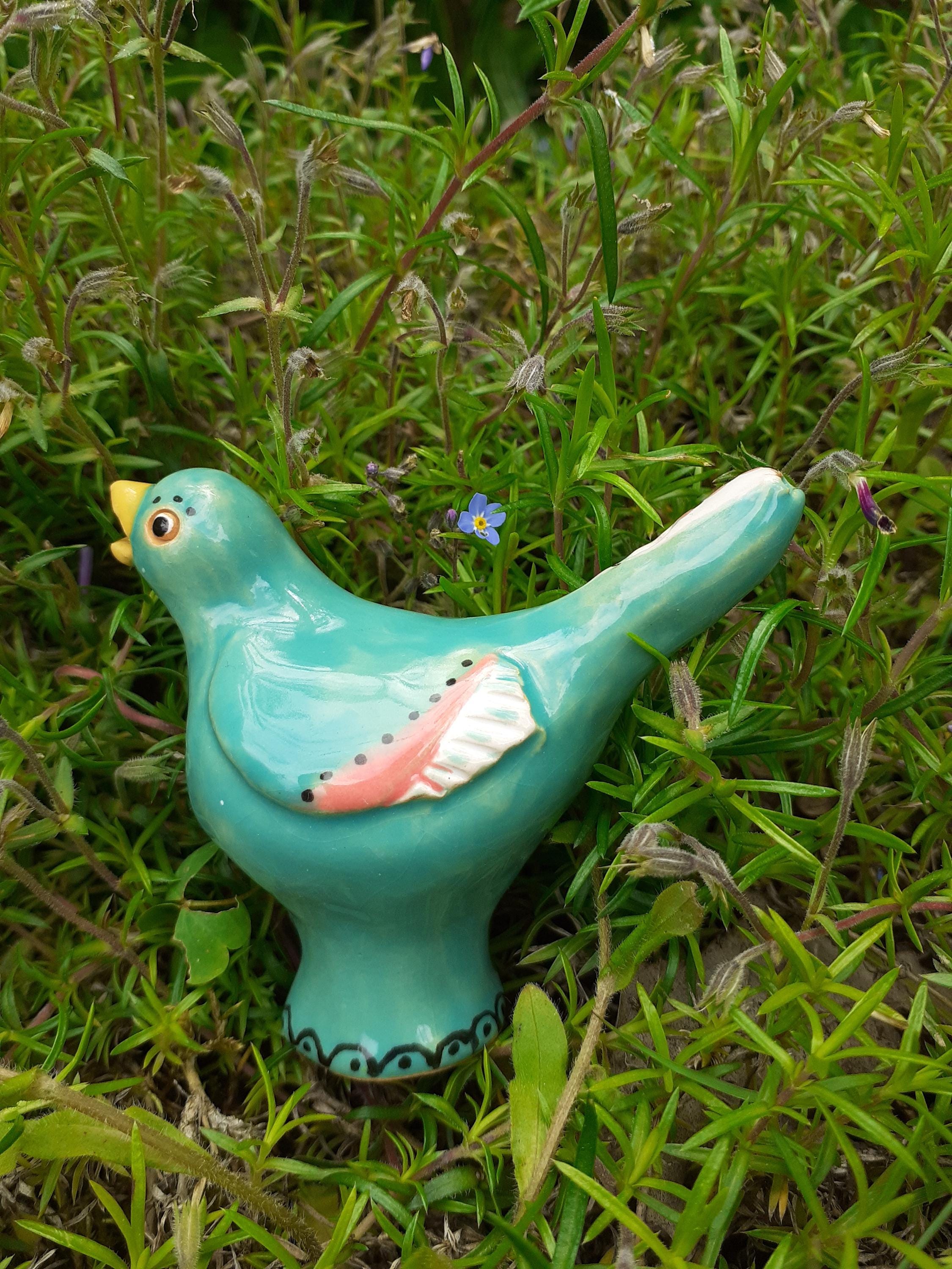 陶器製の鳥の水笛 |手作業で成形、手描き |陶彫刻 |装飾置物 |陶器の