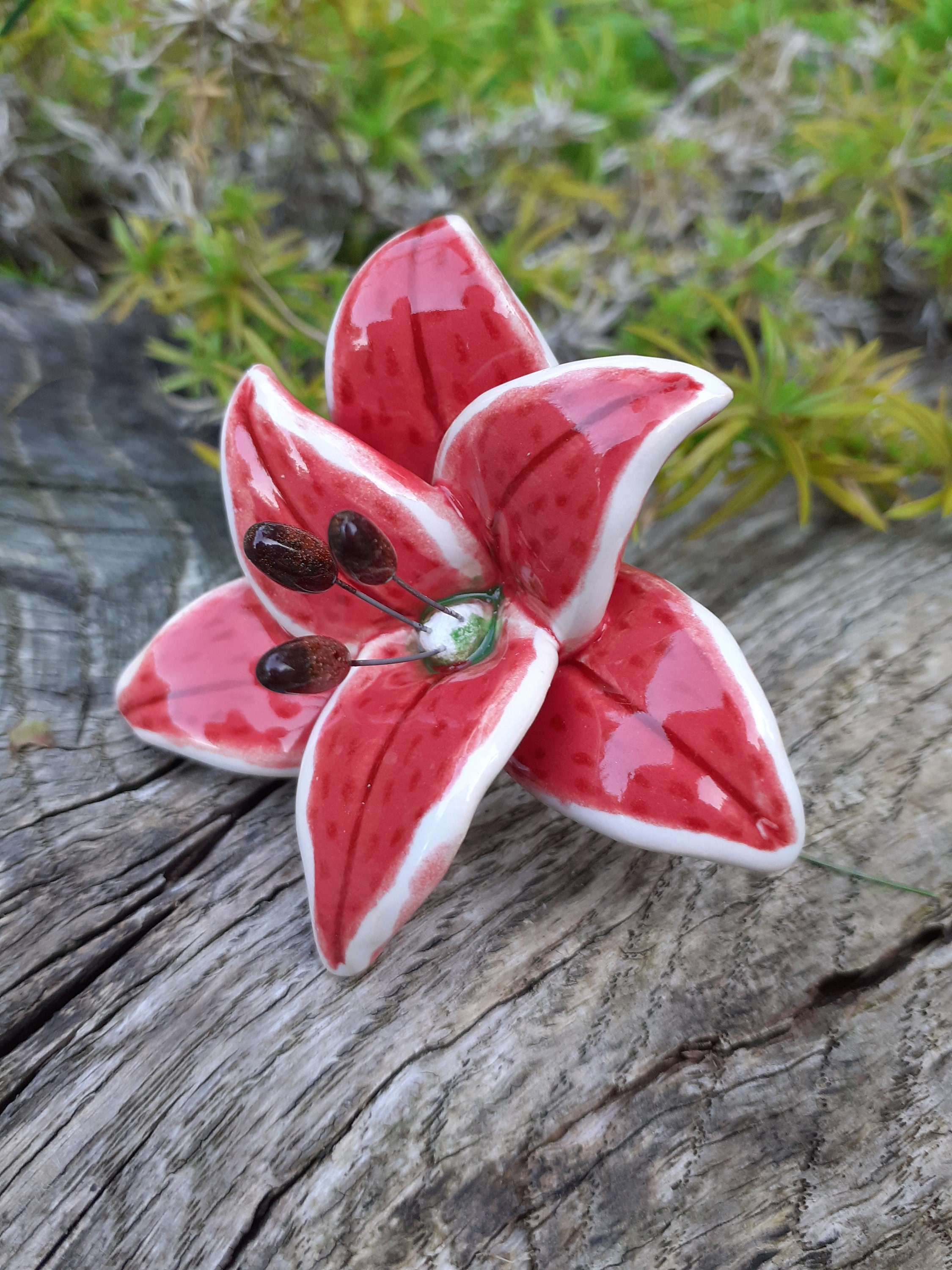Ceramic Lily on Floristic Wire (1 Pc) | Ceramic Lilium | Ceramic