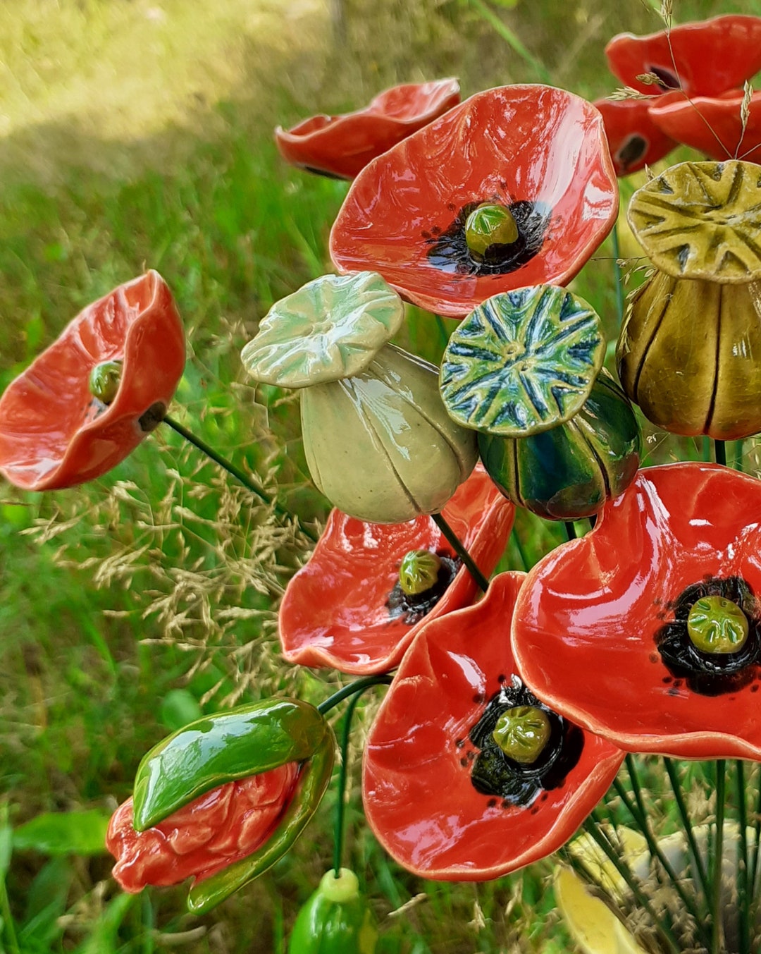 Decorative Ceramic Flowers (1 Pc) Ceramic Poppy and Poppyheads
