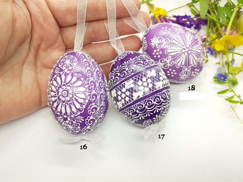 Easter egg 1 pc Real hen egg hand decorated by wax with white pigment Different colors Easter gift Easter decorations image 7