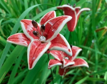 Ceramic lily on floristic wire (1 pc) | Ceramic lilium | Ceramic flower | Handmade | Perfect gift! | Home or garden decoration