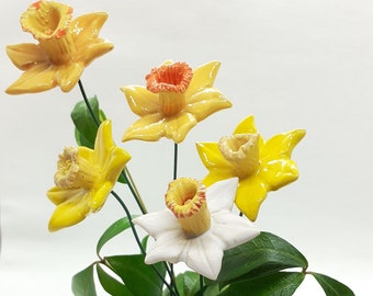 Decorative ceramic flowers (1 pc) | Ceramic daffodil flowers | Ceramic jonquil | Narcis | Hand work | Home or garden decoration