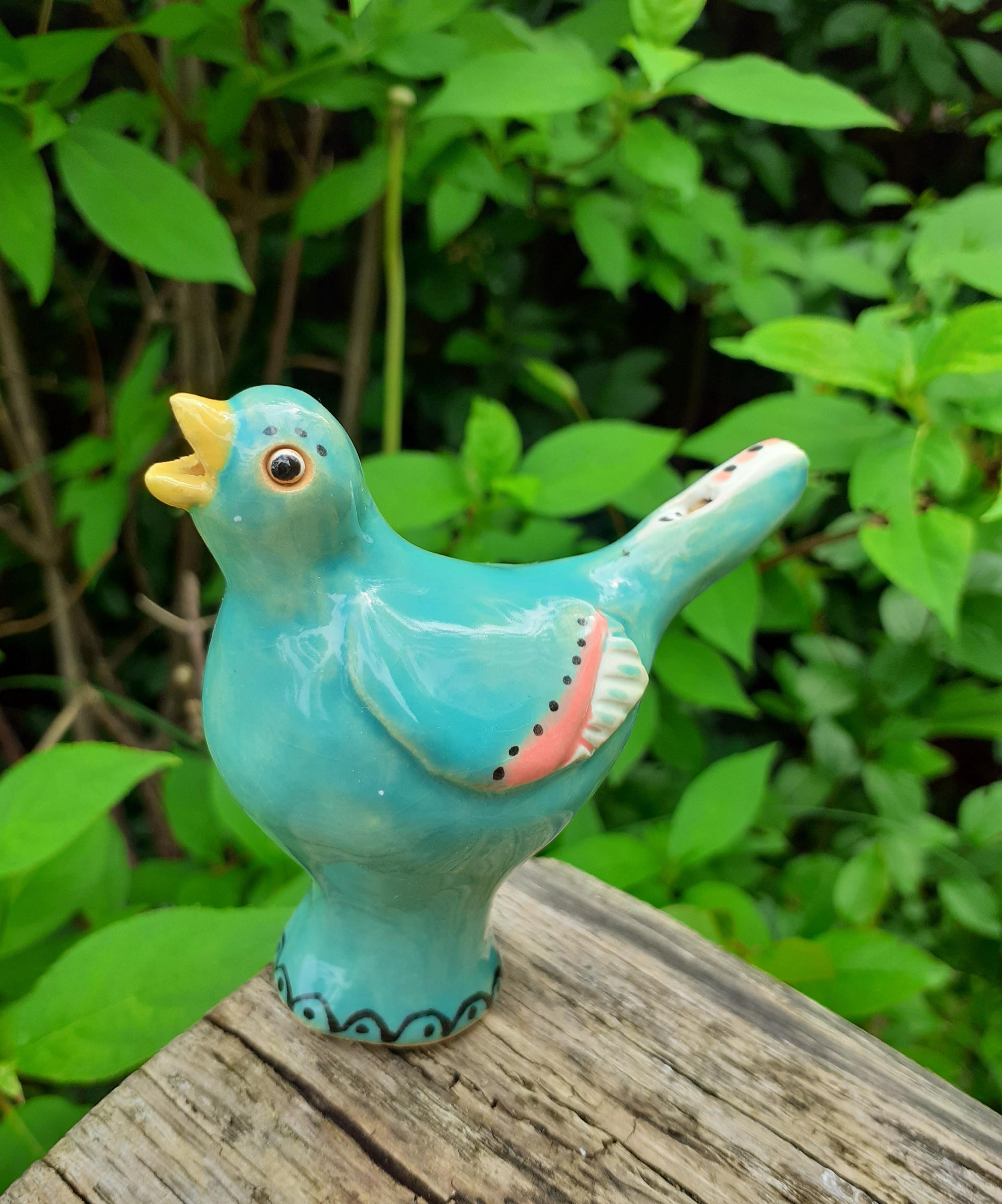 陶器製の鳥の水笛 | 手作業による成形と手描き | 陶器の彫刻 | 装飾用