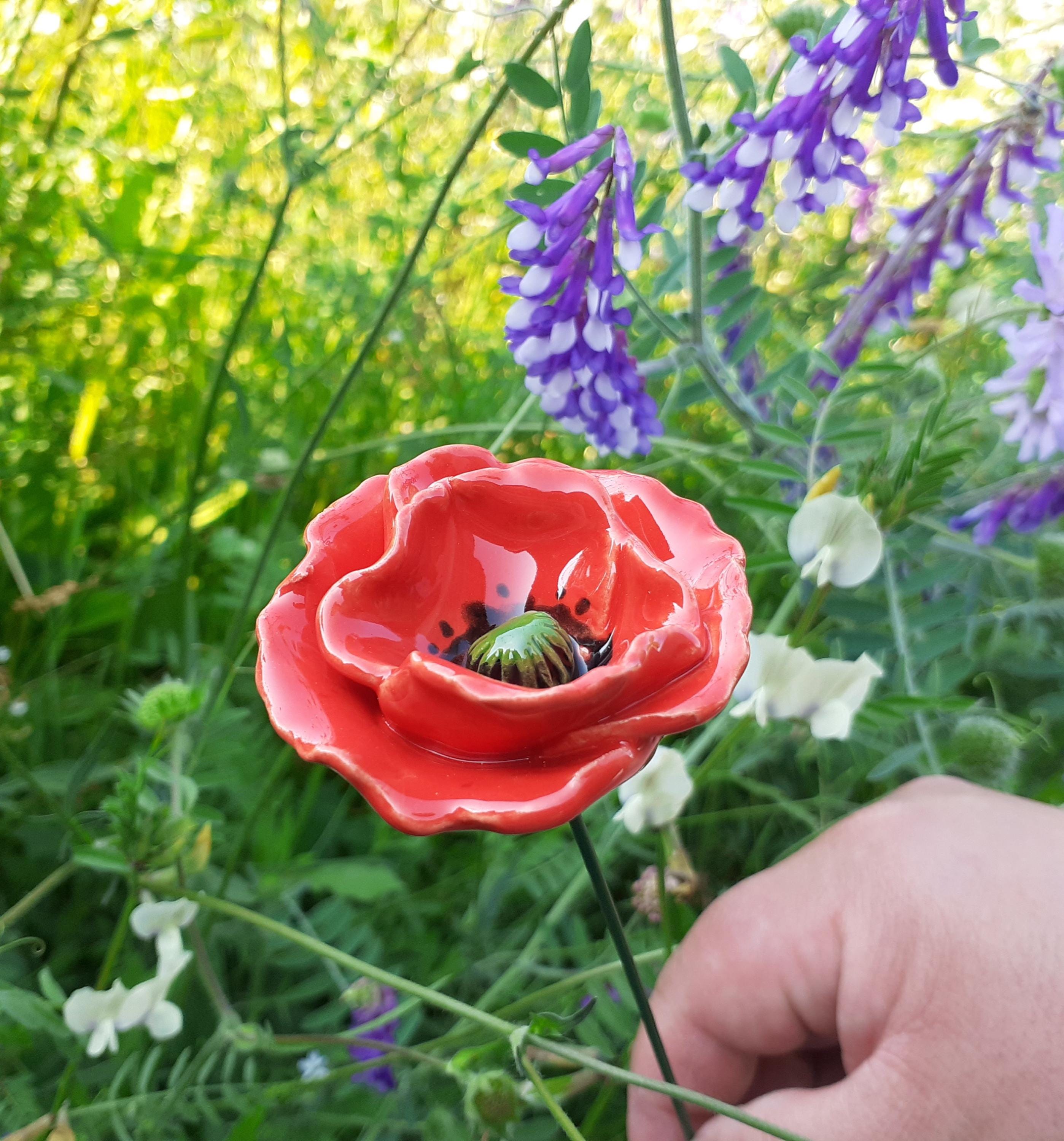Decorative Ceramic Flowers (1 Pc) | Diameter 6 Cm | Ceramic Poppy