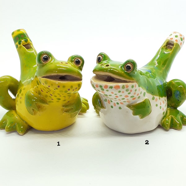 Ceramic frog water whistle | Hand-formed and hand-painted | Ceramic sculpture | Decorative figurine | Ceramic toy |