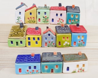 Little ceramic houses sold individually | Handmade | Different colors | Cute mini ceramic houses | Putz houses | Tiny houses