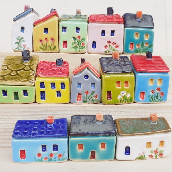 Little ceramic houses sold individually | Handmade | Different colors | Cute mini ceramic houses | Putz houses | Tiny houses