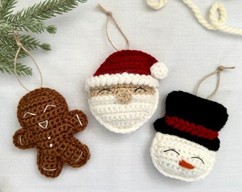 PATTERN crochet ornaments pattern pack, crochet christmas ornament character patterns, crochet ornaments santa gingerbread snowman ornaments