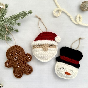 PATTERN crochet ornaments pattern pack, crochet christmas ornament character patterns, crochet ornaments santa gingerbread snowman ornaments