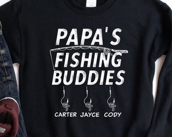 Sudadera personalizada "Los amigos pescadores de papá", regalo personalizado para el abuelo, sudadera de cuello redondo para papá pescador, regalo del Día del Padre de parte de los niños, camiseta con nombre personalizado