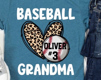Baseball Grandma Shirt/ Custom Grandma Baseball Gift/ Baseball Grandma/ T-ball Grandma Gift/ Leopard Print Game Day Tee/ Varsity Baseball