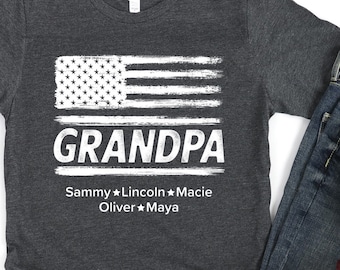 Grandpa Shirt/ Cute Customized Grandpa Gift/ Personalized American Flag Shirt/ Gift For Grandpa