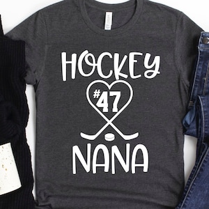 Hockey Nana Shirt/ Hockey Sticks Heart Grandma Shirt/ Customized Nana Hockey Shirt/ Nana Hockey Game Day Shirt With Players Jersey Number