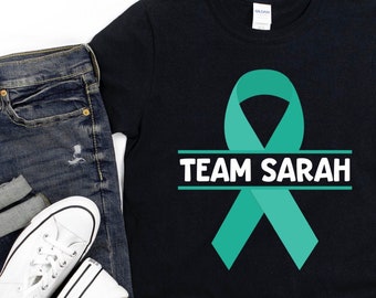 Camisa de cáncer de ovario / Regalo de cinta de cáncer de ovario / Camisa de cáncer de equipo personalizada / Cinta de cáncer verde azulado