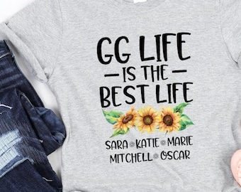 GG Shirt Gift/ Great Grandma Sunflower Shirt/ GG Life Is The Best Life/ Cute GG Tshirt/ Cute Gift For Great Grandma