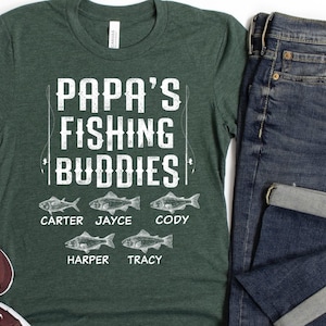 Custom Papa Fishing Shirt/ Cute Grandkids Names Gift/ Papa&#39;s Fishing Buddies/ Personalized Grandpa Shirt/ Fishing Gift For Papa