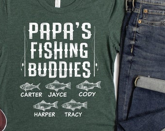 Custom Papa Fishing Shirt/ Cute Grandkids Names Gift/ Papa&#39;s Fishing Buddies/ Personalized Grandpa Shirt/ Fishing Gift For Papa